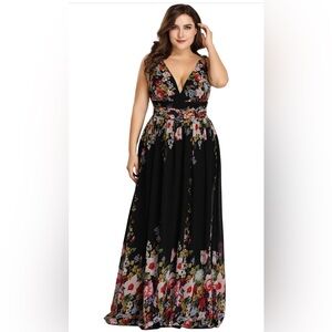 Ever-Pretty V Neck Sleeveless Pleated Chiffon Maxi Plus Size Formal Dress